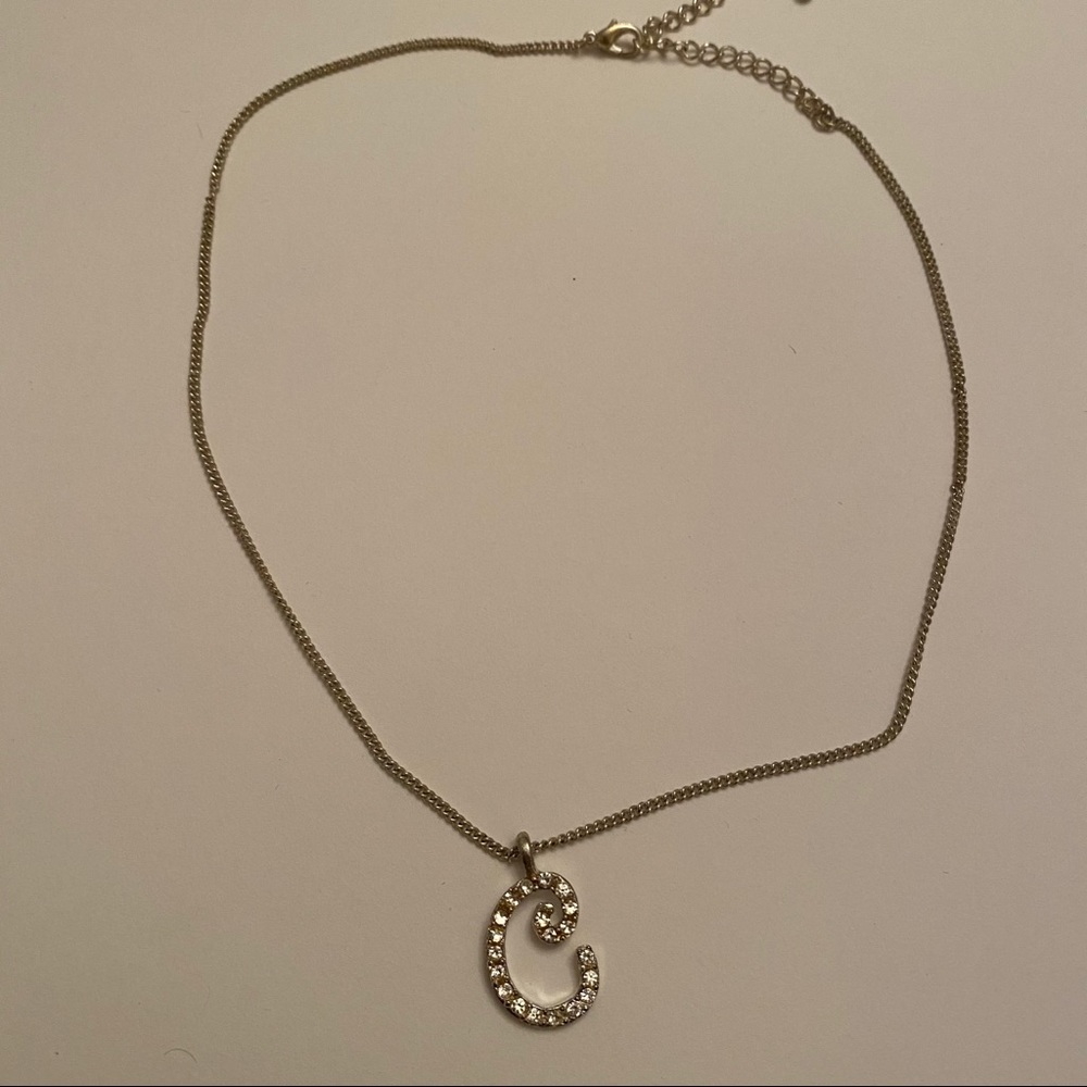 “C” Initial Silver Rhinestone Crystal Necklace - image 5